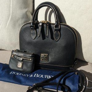 Dooney & Bourke Black Pebble Leather Bitsy Crossbody Bag with matching coin case